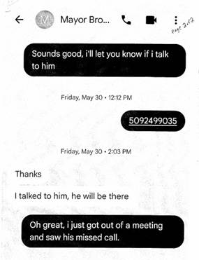 Text Messages Between Mayor Broersma and Theresa Hancock